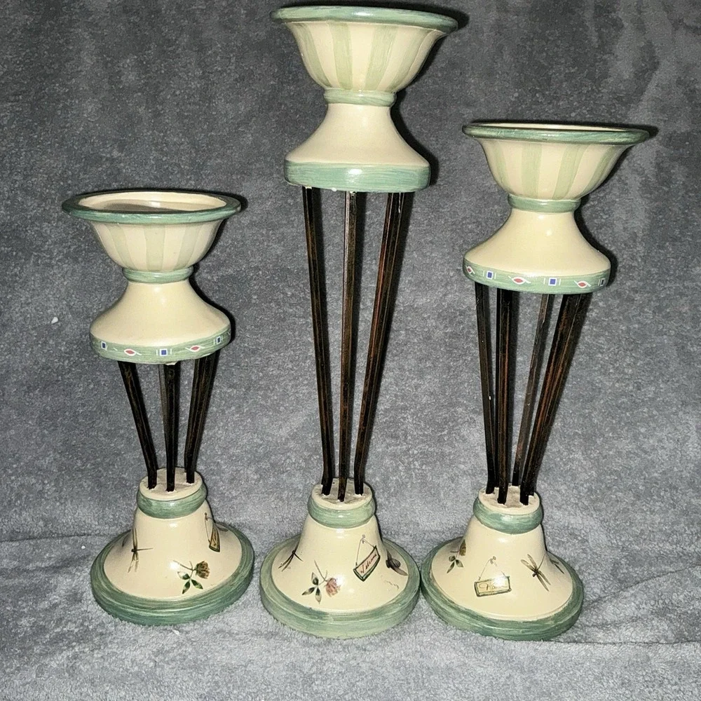 Set Of 3 Pfaltzgraff Naturewood Candlestands 10-1/4
